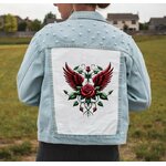 Ailes Fleurs impression dtf flex textile veste jean boutons femme enfant homme roses feuilles bouquet