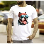 Chien Staff Lunettes Impression DTF transfert Thermocollant flex textile t-shirt femme homme enfant tissu animal motard