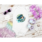 Sirène Dort Coquille Perle impression DTF transfert thermocollant flex textile vêtement body femme enfant bébé mer fille