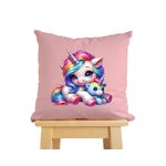 Licorne Allongée Arc en ciel transfert thermocollant flex textile coussin oreiller enfant fille garçon poney