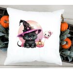 chat chapeau citrouille halloween transfert thermocollant flex textile t-shirt femme, homme enfant bébé coussin oreiller tissu