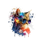 chat lunettes aquarelle transfert thermocollant impression dtf flex textile