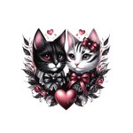 chats noir blanc coeurs transfert thermocollant impression dtf flex textile