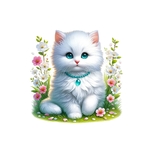 chat blanc fleurs transfert thermocollant impression dtf flex textile