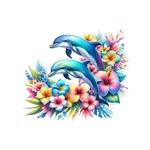 deux dauphins fleurs transfert thermocollant impression dtf flex textile