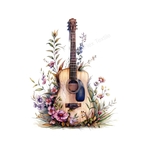 guitare fleurs transfert thermocollant impression dtf flex textile
