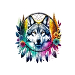 loup attrape rêve fleurs plumes transfert thermocollant impression dtf flex textile