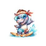 hippopotame surf transfert thermocollant impression dtf flex textile