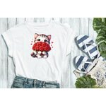 Chat Bouquet Fleurs Rouges1