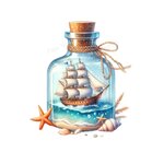 bouteille bateau coquillages transfert thermocollant impression dtf flex textile