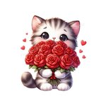 chat bouquet fleurs rouges transfert thermocollant impression dtf flex textile