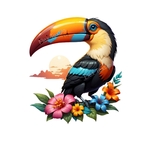 Oiseau toucan fleurs transfert thermocollant impression dtf flex textile