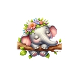 Bebe elephant dort branche transfert thermocollant impression DTF flex textile