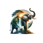 Elephant paysage cascade transfert thermocollant impression DTF flex textile