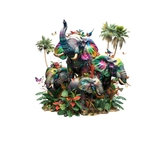 Quatre elephants feuilles arbres transfert thermocollant impression DTF flex textile