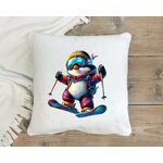 Pingouin ski transfert thermocollant impression dtf flex textile coussin oreiller polochon déco
