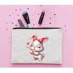 lapin bisous coeurs tranfert thermocollant impression dtf flex textile trousse maquillage école girly femme