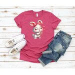 lapin bisous coeurs tranfert thermocollant impression dtf flex textile t-shirt femme homme enfant débardeur top