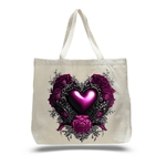 Coeur Gothique Violet Fleurs transfert thermocollant impression dtf flex textile sac shopping courses sport école voyage bagage jute