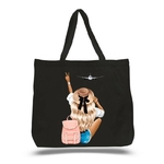 Femme Avion Voyage transfert thermocollant impression dtf flex textile sac shopping vacances sport courses jute