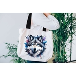 Loup Yeux Bleus Transfert Thermocollant Impression DTF Flex Textile sac shopping main sport courses plage