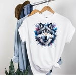 Loup Yeux Bleus Transfert Thermocollant Impression DTF Flex Textile t-shirt femme homme enfant débardeur sweat top
