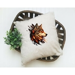 loup plumes oranges transfert thermocollant impression dtf flex textile coussin oreiller objet accessoire déco