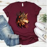 loup plumes oranges transfert thermocollant impression dtf flex textile t-shirt femme homme enfant débardeur sweat top