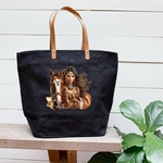 Femme Amérindienne Cheval transfert thermocollant impression dtf flex textile sac shopping course sport plage main