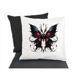 Papillon gothique noir rouge transfert thermocollant impression dtf flex textile coussin oreiller abjet accessoire déco