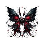 Papillon gothique noir rouge transfert thermocollant impression dtf flex textile
