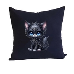 chat gothique yeux bleus transfert thermocollant impression dtf flex textile coussin oreiller objet accessoire déco