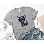 chat gothique yeux bleus transfert thermocollant impression dtf flex textile t-shirt femme homme enfant débardeur top sweat
