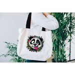Tête Panda Grimace Transfert thermocollant impression dtf flex textile sac shopping main sport plage déco
