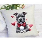 Chien allongée coeurs transfert thermocollant impression dtf flex textile coussin oreiller accessoire déco