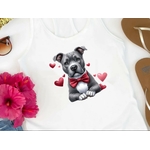 Chien allongée coeurs transfert thermocollant impression dtf flex textile t-shirt débardeur top sweat homme femme enfant