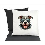 Tête chien lunettes motard transfert thermocollant impression dtf flex textile coussin oreiller accessoire déco