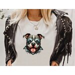 Tête chien lunettes motard transfert thermocollant impression dtf flex textile t-shirt sweat top débardeur femme homme enfant