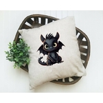 petit dragon noir transfert thermocollant impression dtf flex textile coussin oreiller accessoire déco