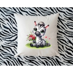 zèbre assis bouquet fleurs transfert thermocollant impression dtf flex textile coussin oreiller objet accessoire déco