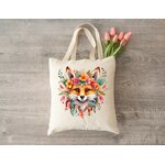tête renard plumes fleurs transfert thermocollant impression dtf flex textile sac shopping course plage main sport