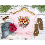 tête renard plumes fleurs transfert thermocollant impression dtf flex textile t-shirt femme enfant homme sweat