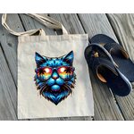 chat lunettes couché soleil transfert thermocollant impression dtf flex textile sac shopping course main sport plage