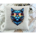 chat lunettes couché soleil transfert thermocollant impression dtf flex textile accessoire coussin oreiller objet déco