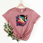oiseau colibri fleurs cercle transfert thermocollant impression dtf flex textile t-shirt femme enfant homme