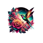 oiseau colibri fleurs cercle transfert thermocollant impression dtf flex textile