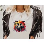 instrument batterie transfert thermocollant impression dtf flex textile t-shirt femme homme enfant sweat top jean blouson