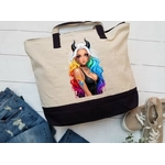 Femme Cornes transfert thermocollant impression dtf flex textile sac shopping course plage sport