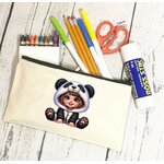 enfant panda transfert thermocollant impression dtf flex textile trousse toilette maquillage école make-up