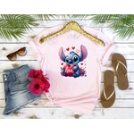 stitch coeurs love transfert thermocollant impression dtf flex textile t-shirt femme enfant homme sweat